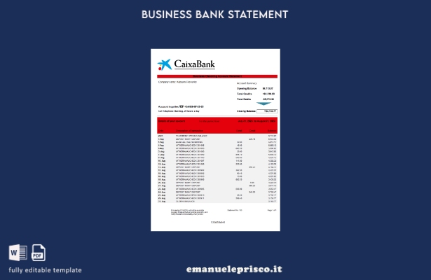 modello Word e PDF di estratto conto aziendale CAIXABANK in stile verificato